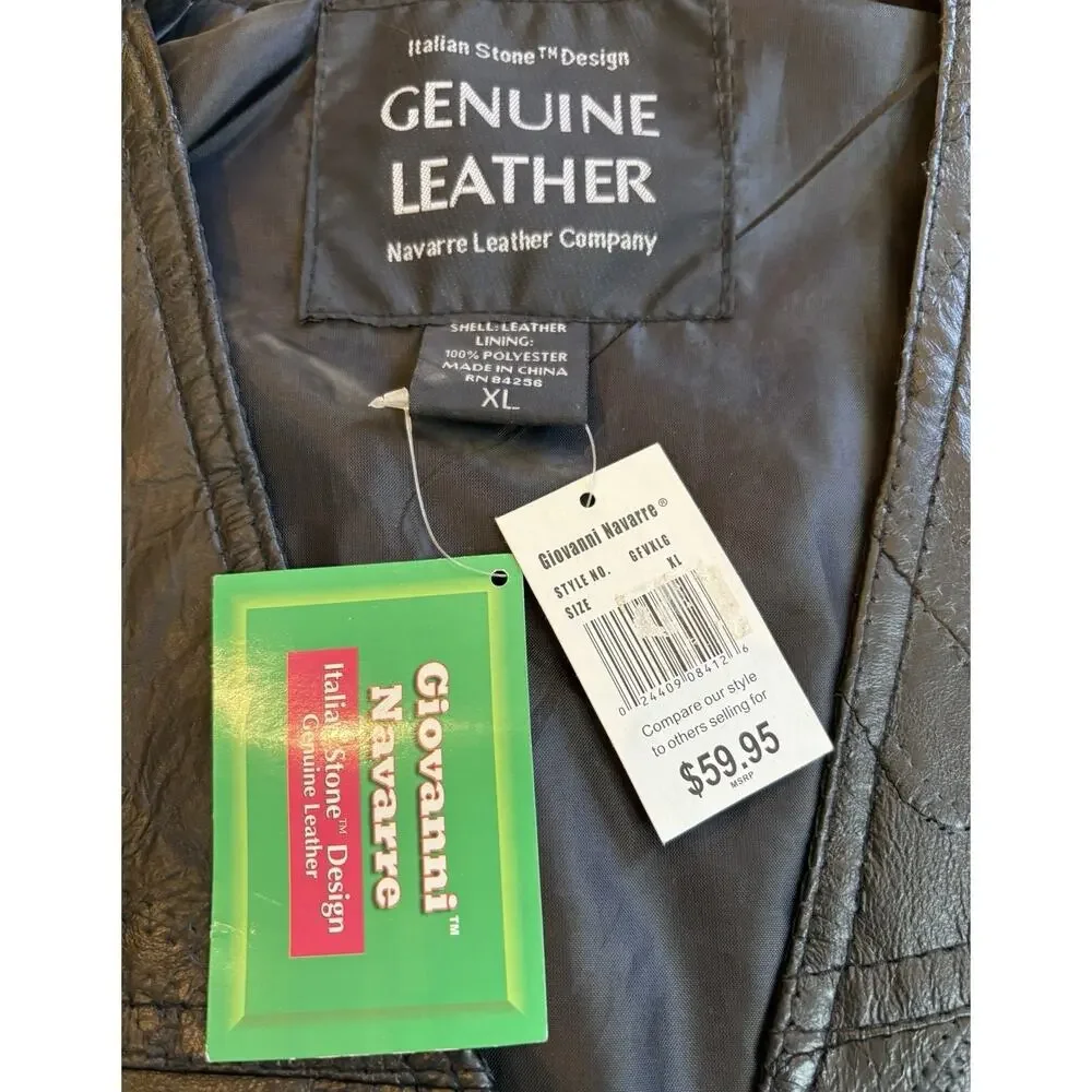 Italian Stone Design Vest NWT Biker Genuine Leather Navarre Leather Co., XL